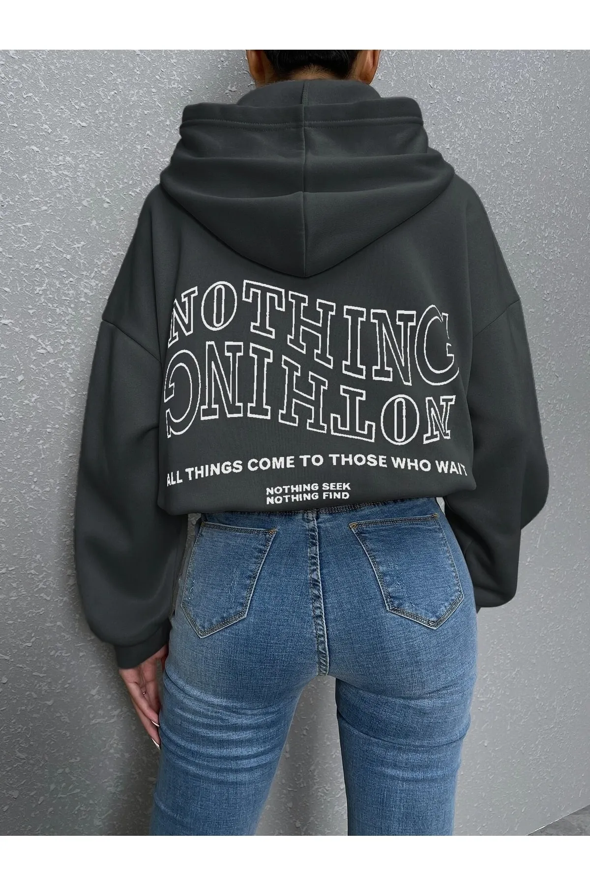 Know  Geräuchertes Reverse Plain Nothing bedrucktes Oversize-Sweatshirt für Damen