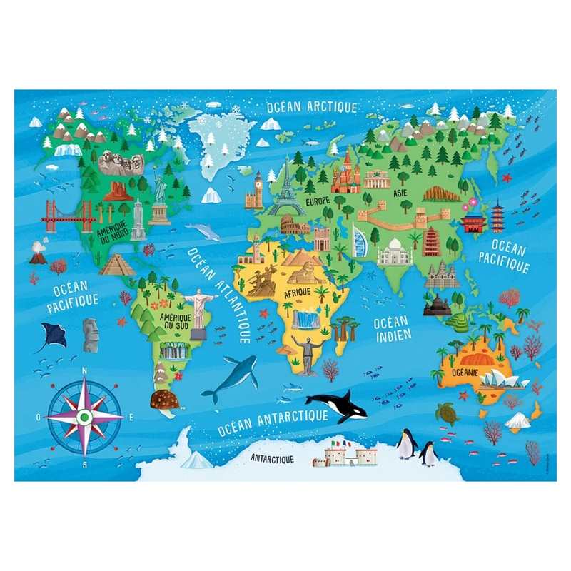 Puzzle carte du monde des monuments 100 pièces