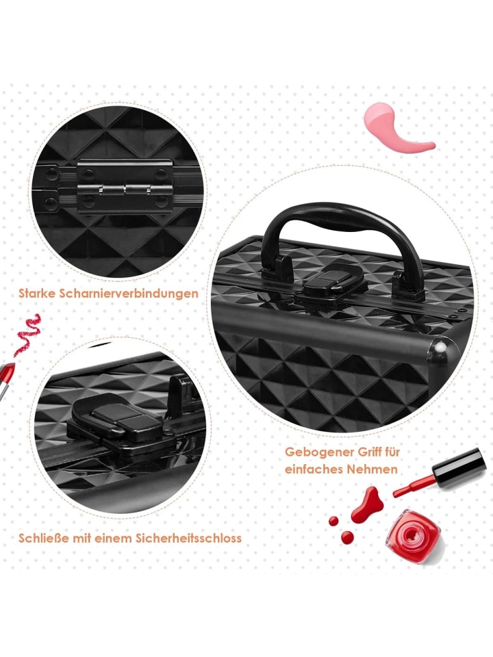 COSTWAY Kosmetikkoffer mit Spiegel in Schwarz günstig kaufen 23 cm