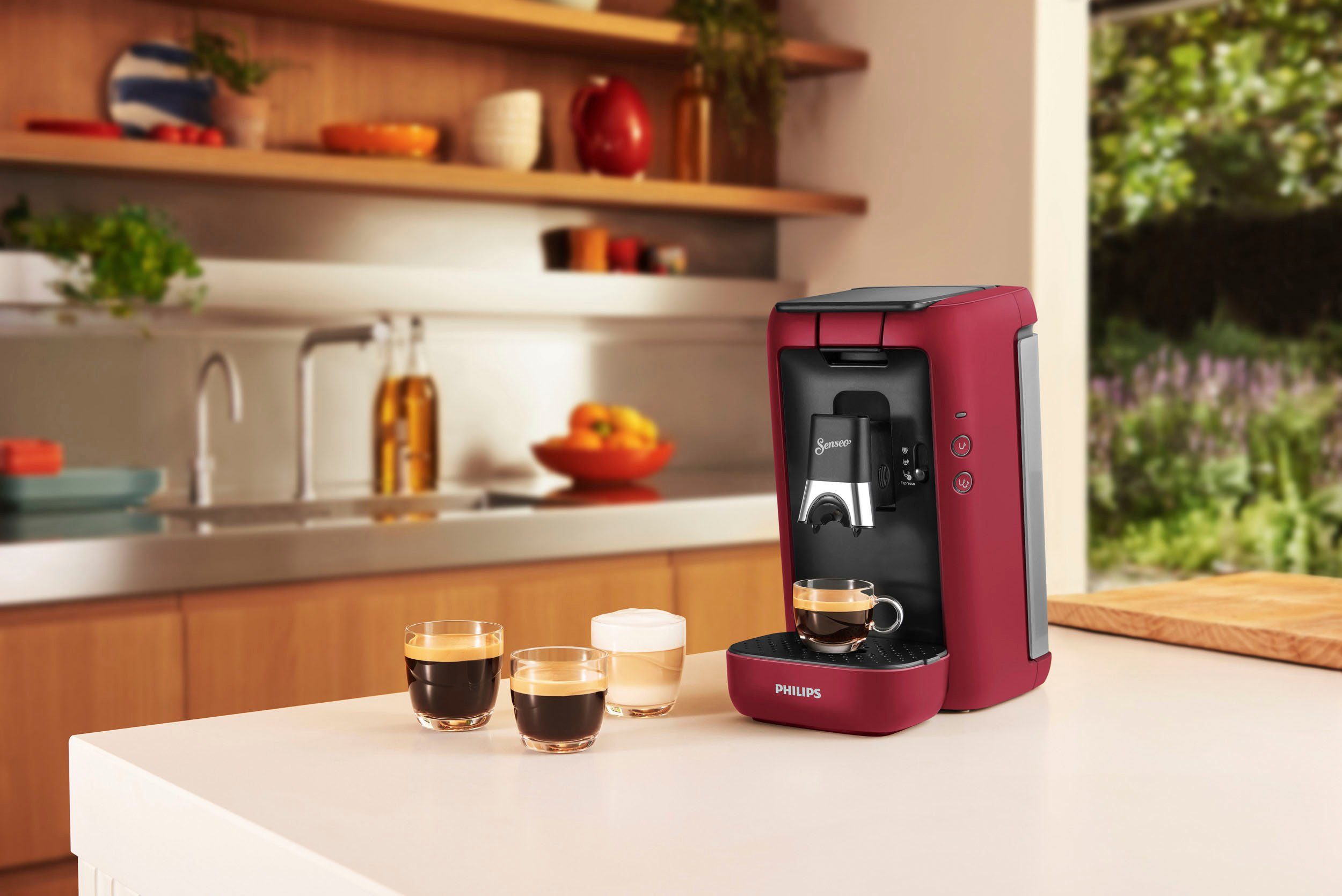 Philips Senseo Kaffeepadmaschine Maestro CSA260/90, aus 80% recyceltem Plastik, +3 Kaffeespezialitäten, Memo-Funktion, inkl. Gratis-Zugaben im Wert von € 14,- UVP