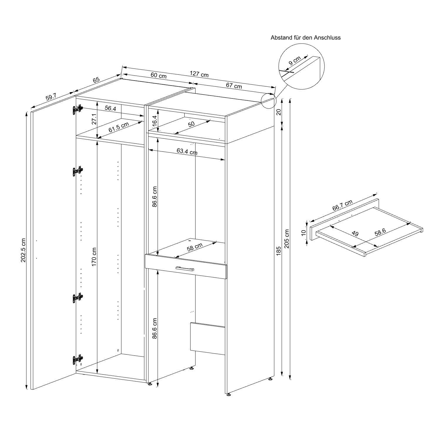 Roomart Waschmaschinenumbauschrank (Waschmaschinenschrank für Trockner und Waschmaschine Überbauschrank)