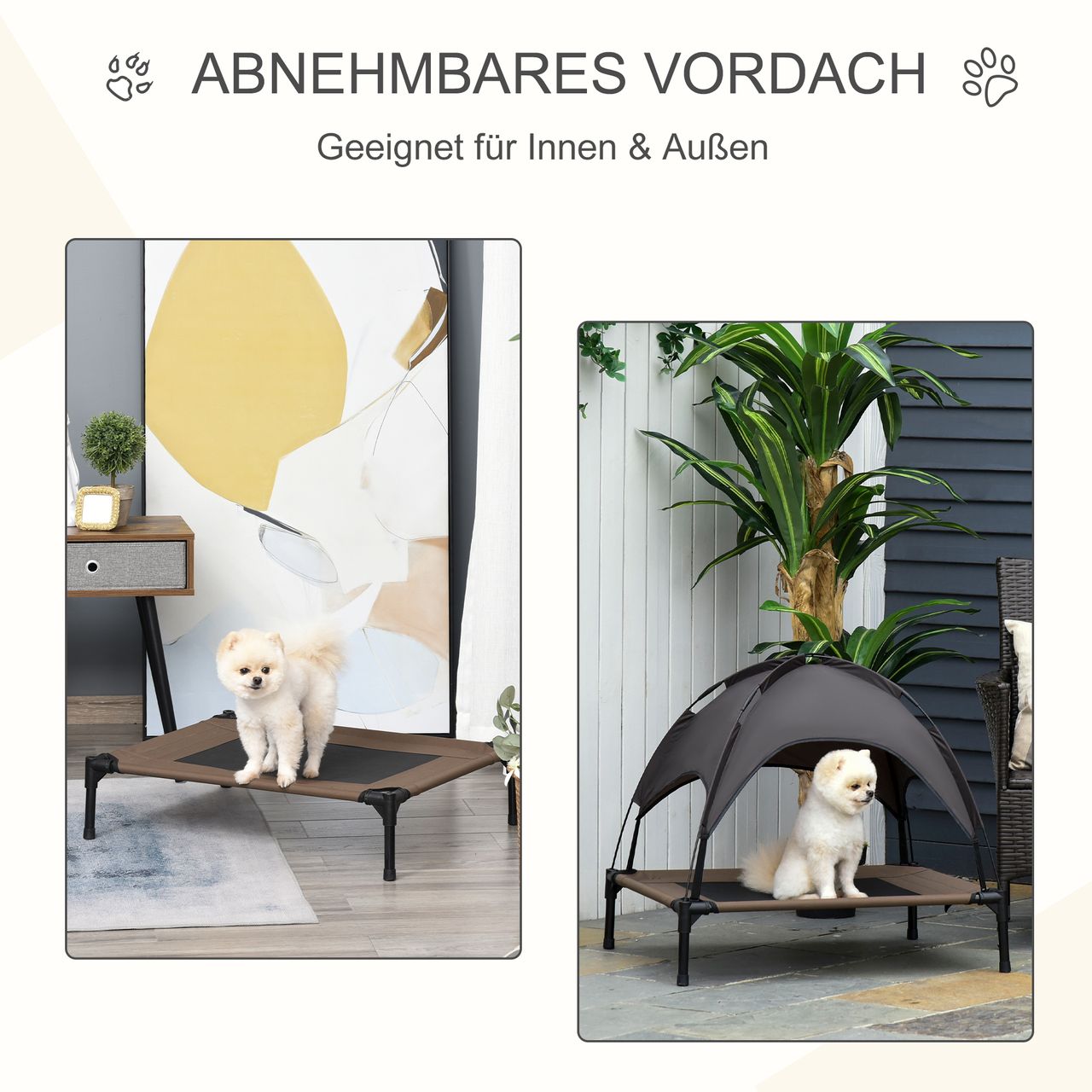 PawHut Haustierbett mit Baldachin Erhöhtes Hundebett Hundeliege outdoor Kaffee