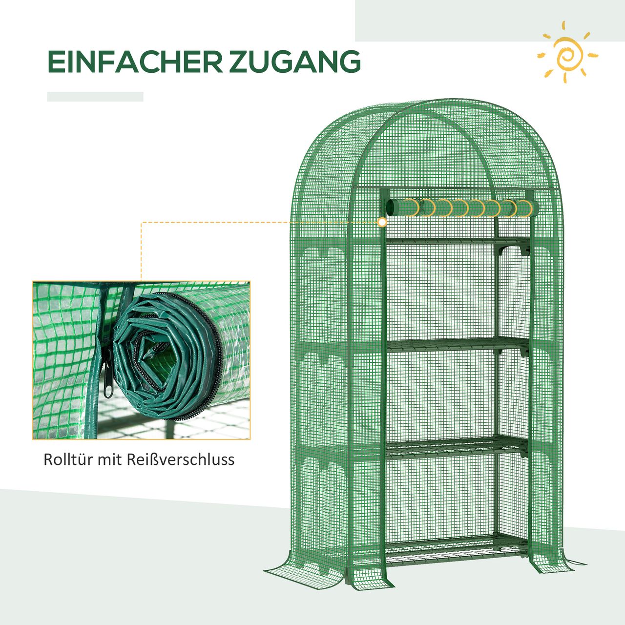 Outsunny Foliengewächshaus Balkon mit 4 Ablagen Mini Gewächshaus 80x49x160 cm