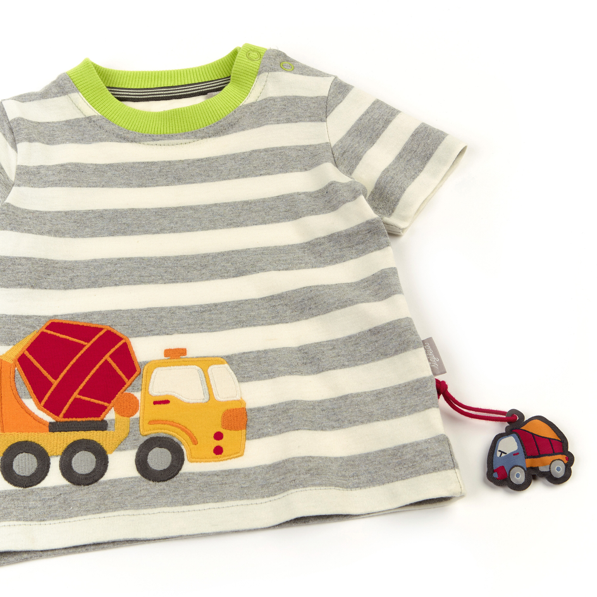 Baby T-Shirt grau gestreift mit Betonmischer Motiv