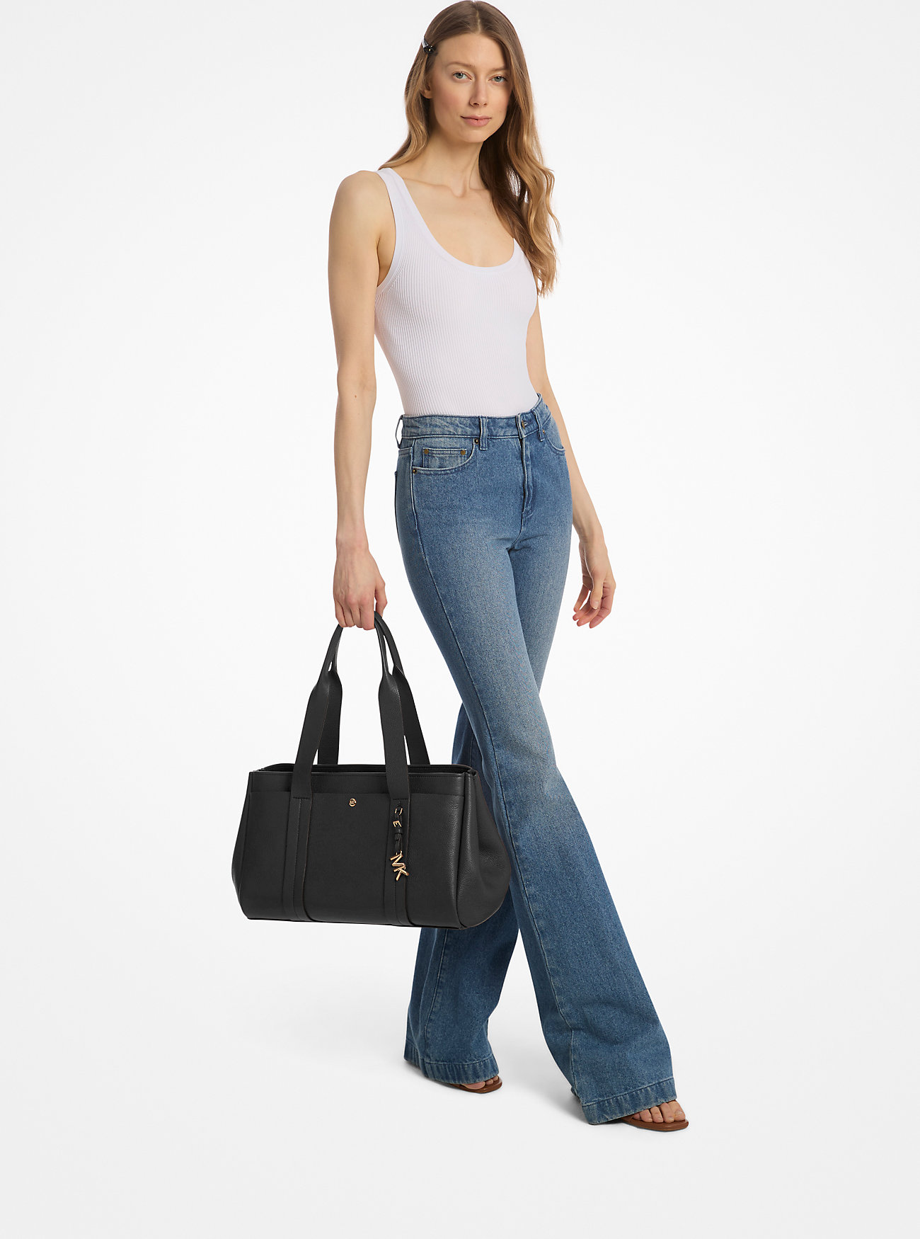 Romee Large Pebbled Leather Tote Bag - BLACK
