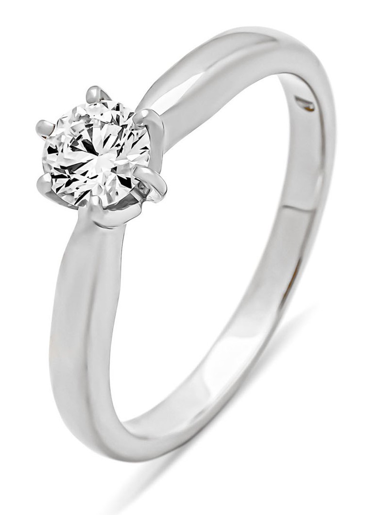 Inel cu vârf de diamant din aur alb, diamant de 0.40 ct, motiv cu inimioare și săgeți.