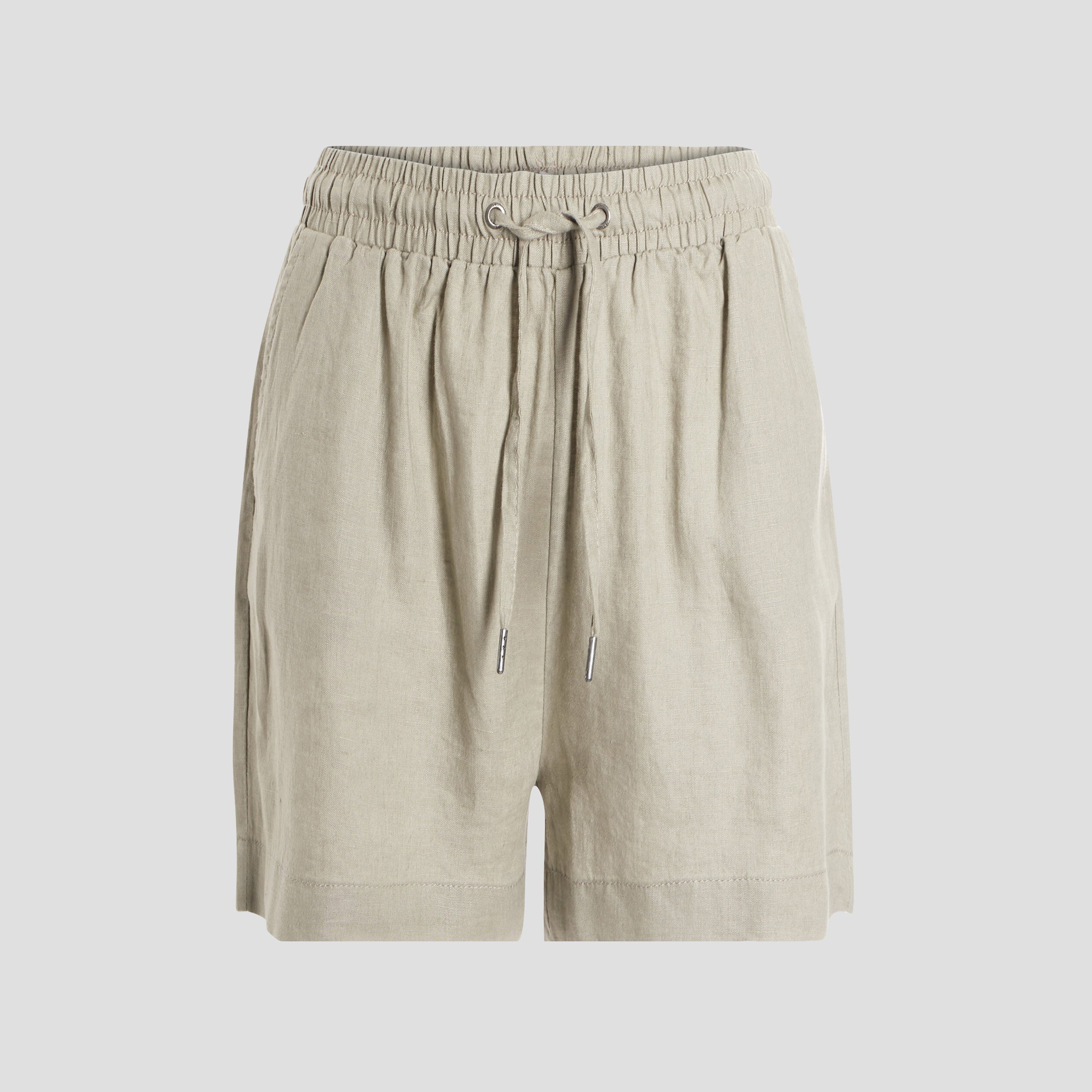 Short fluide droit en lin taille smockée vert olive femme | La Halle