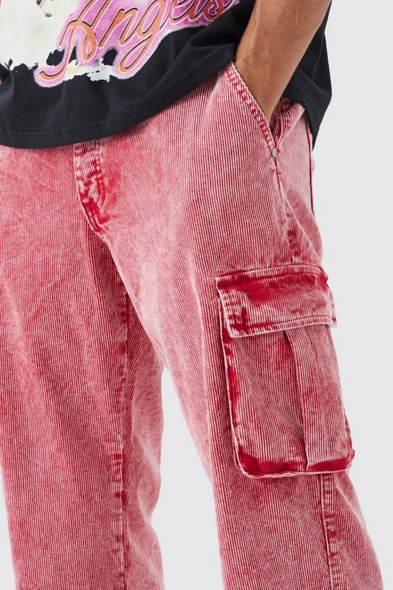 Lockere Cord-Cargohose mit Acid-Waschung