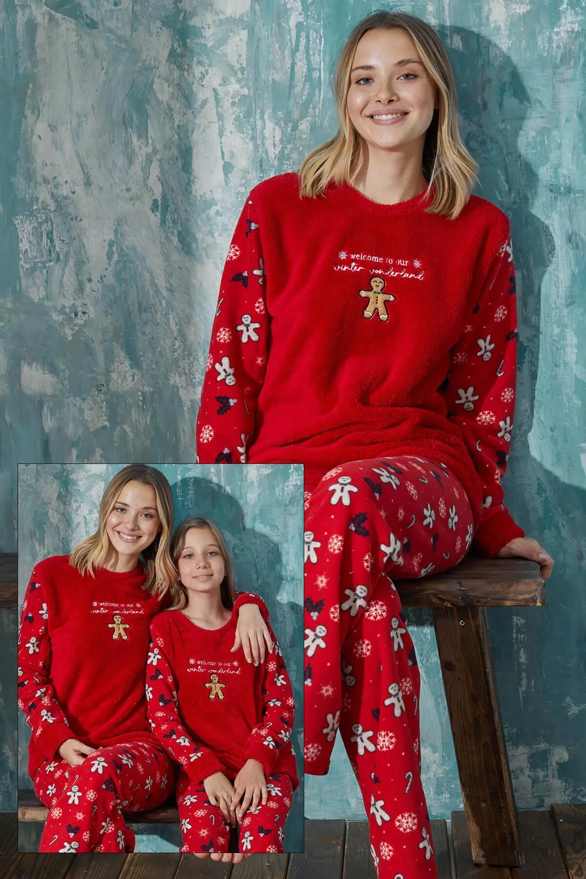 Pijamaevi  Red Wonderland Plüsch-Mutter-Tochter-Familienpyjama – Mutter-Set