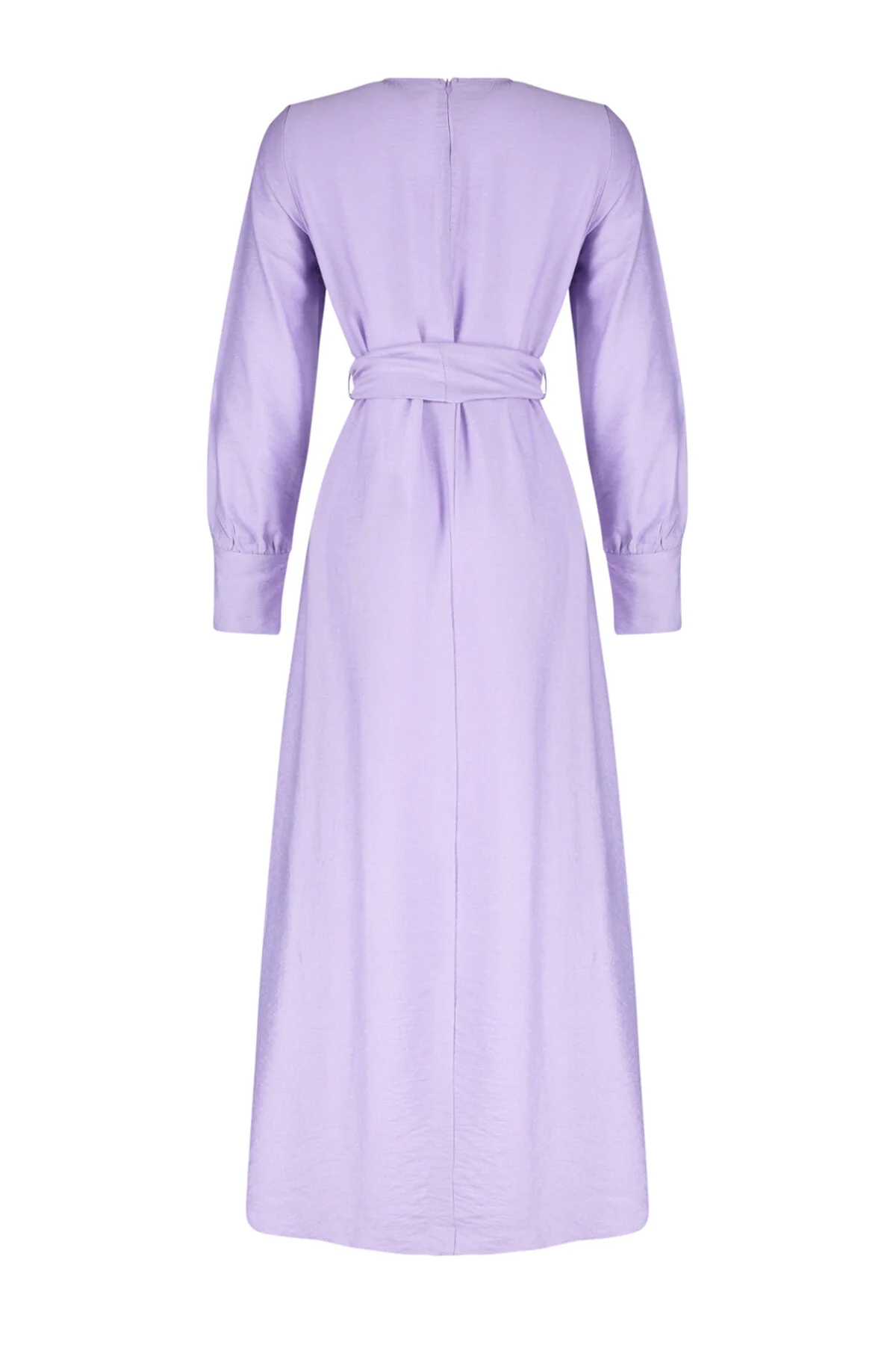 Trendyol Modest  Fliederfarbenes, gewebtes Kleid in Leinenoptik mit breitem Gürtel und Reißverschlussbündchen TCTSS23EB00219