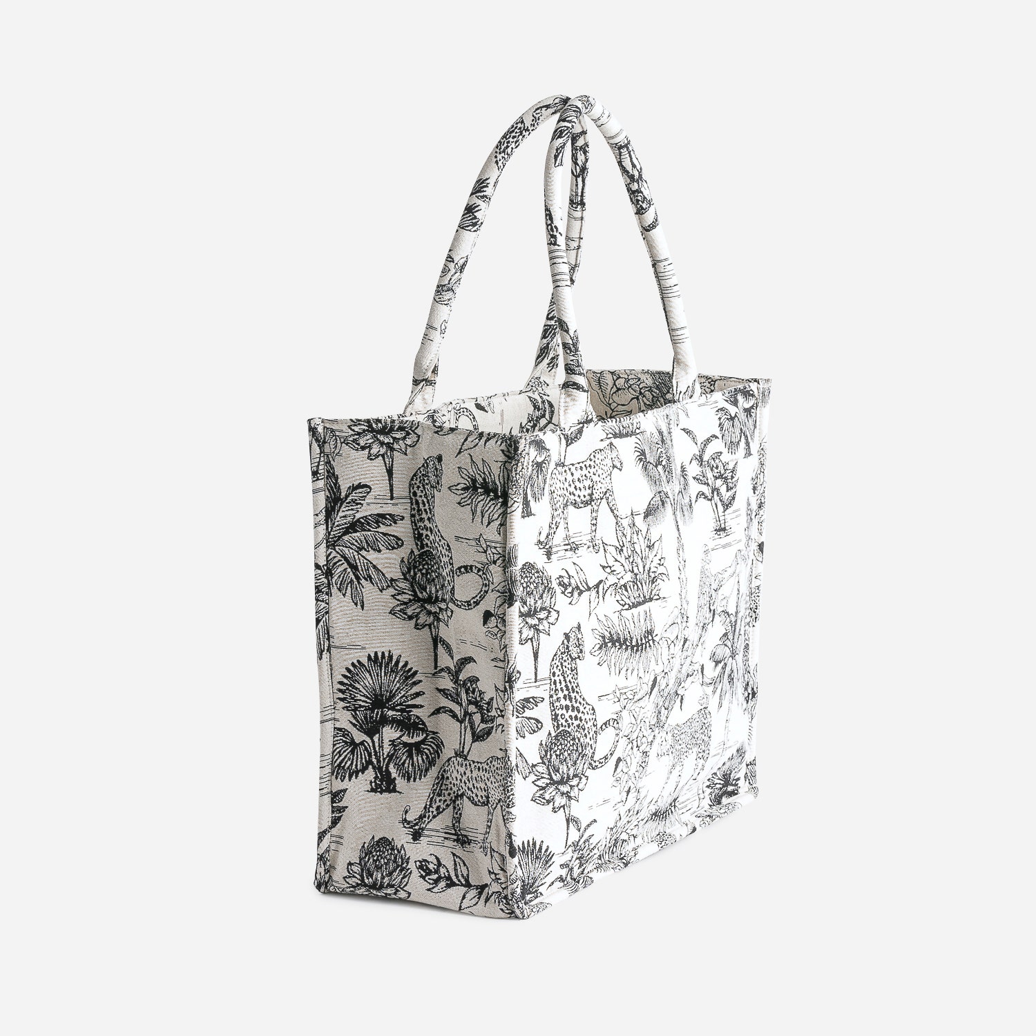 Sac cabas noir jacquard motif jungle