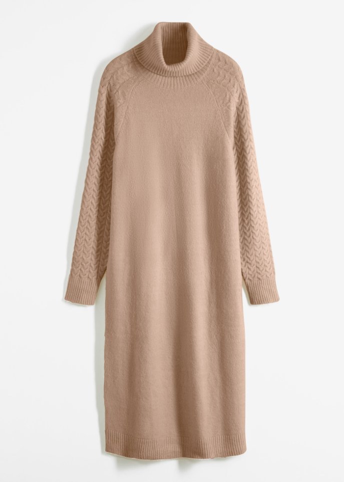Strickkleid mit Zopfmuster am Ärmel
