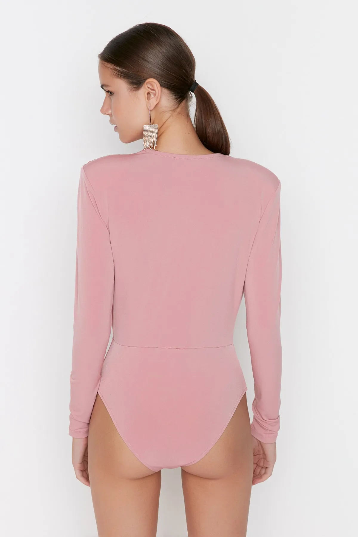 Trendyol Collection  Dried Rose Zweireihiger Strick-Body mit V-Kragen TPRAW22BD0161