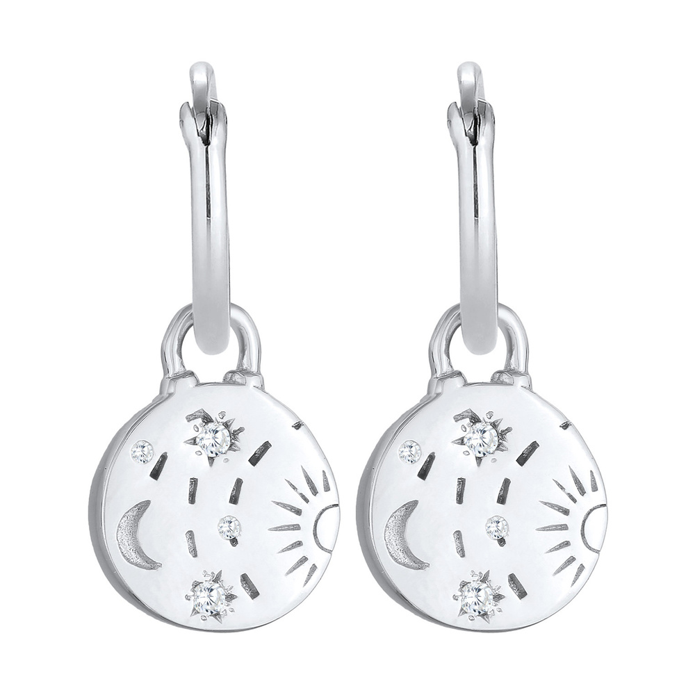 Elli Elli Boucles d'Oreilles Femmes Créoles Plaquettes Soleil Lune en Argent Sterling  Boucles d'oreilles