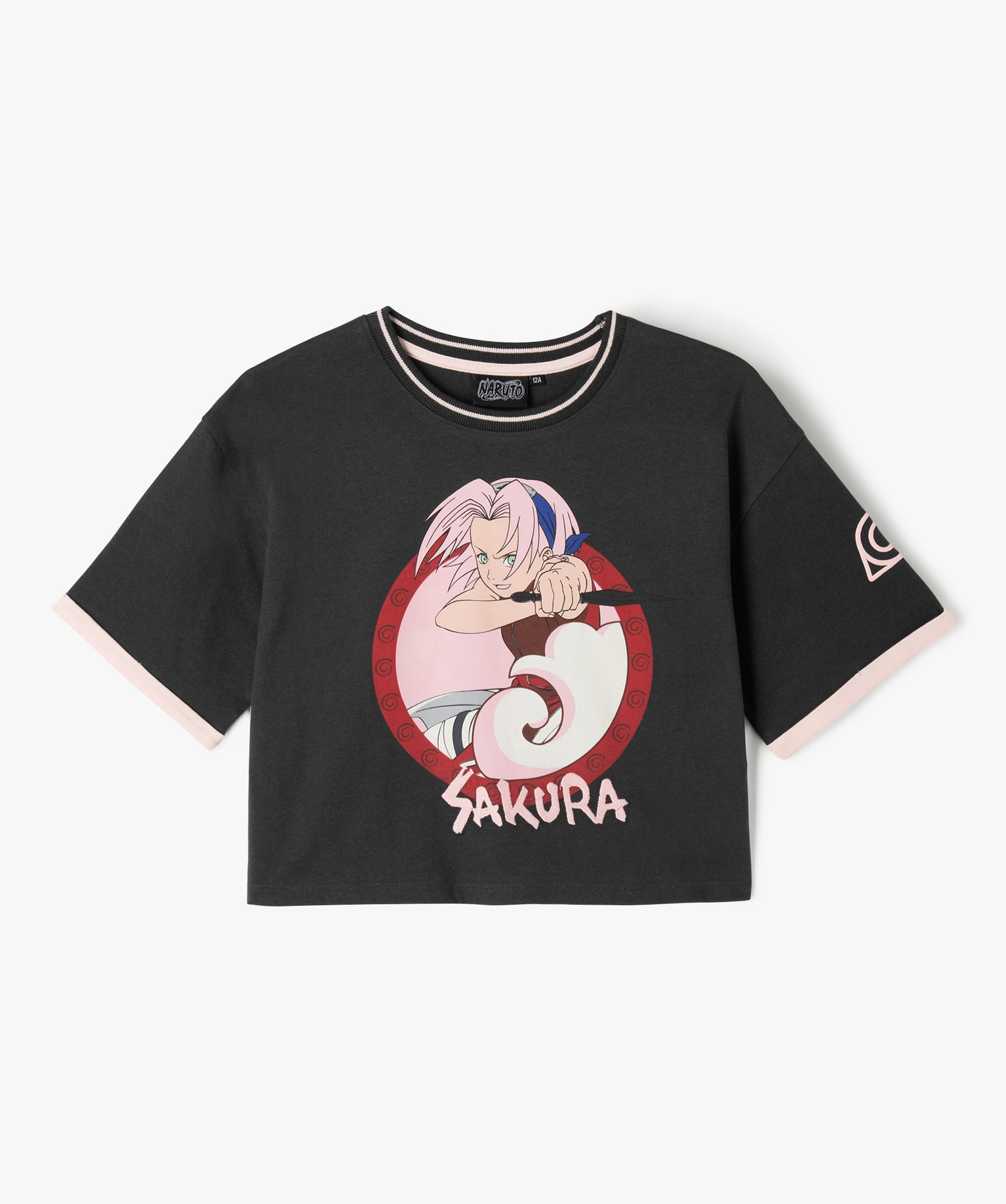 Tee-shirt court à manches courtes motif Sakura fille - Naruto noir | GEMO