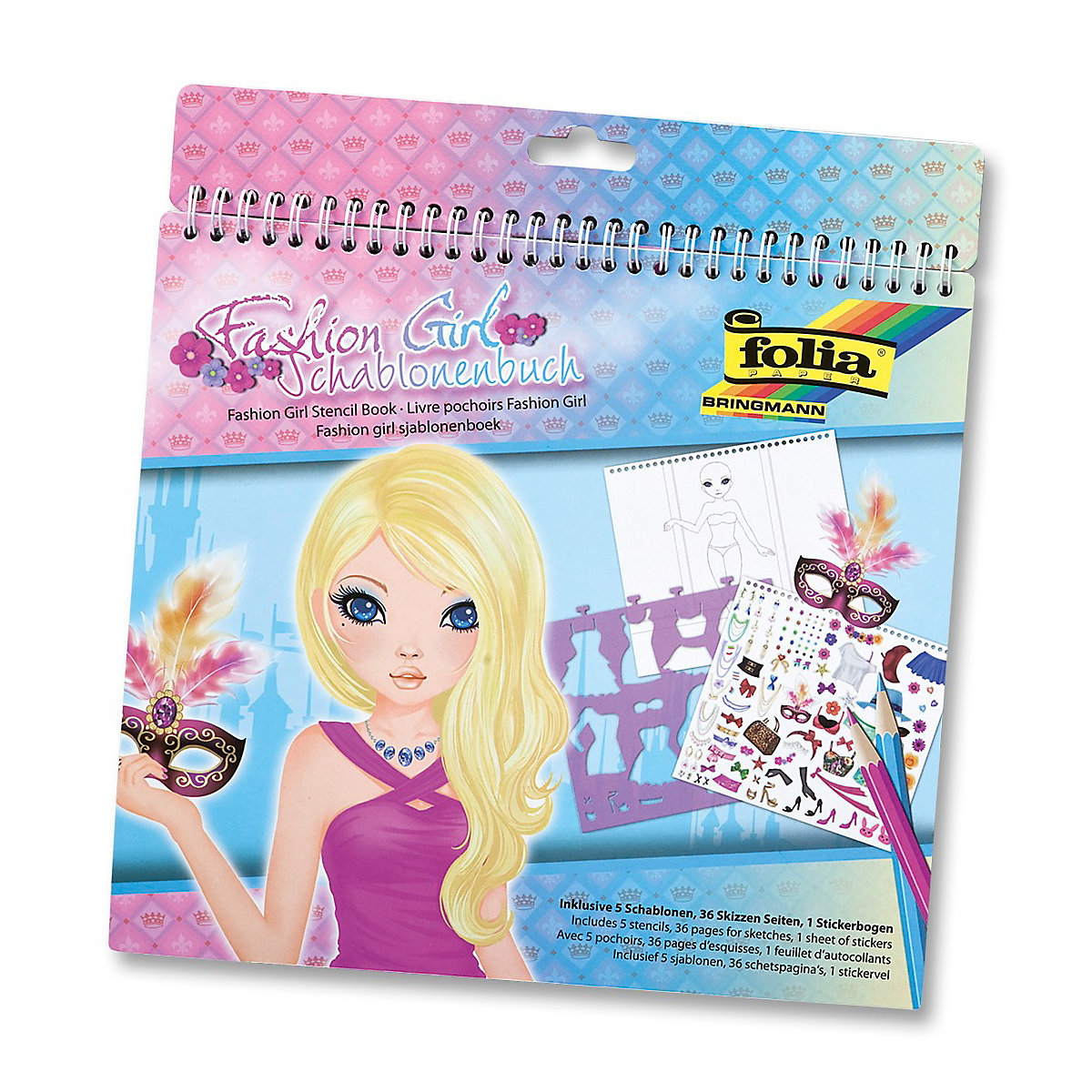Schablonenbuch Fashion Girl, inkl. Sticker