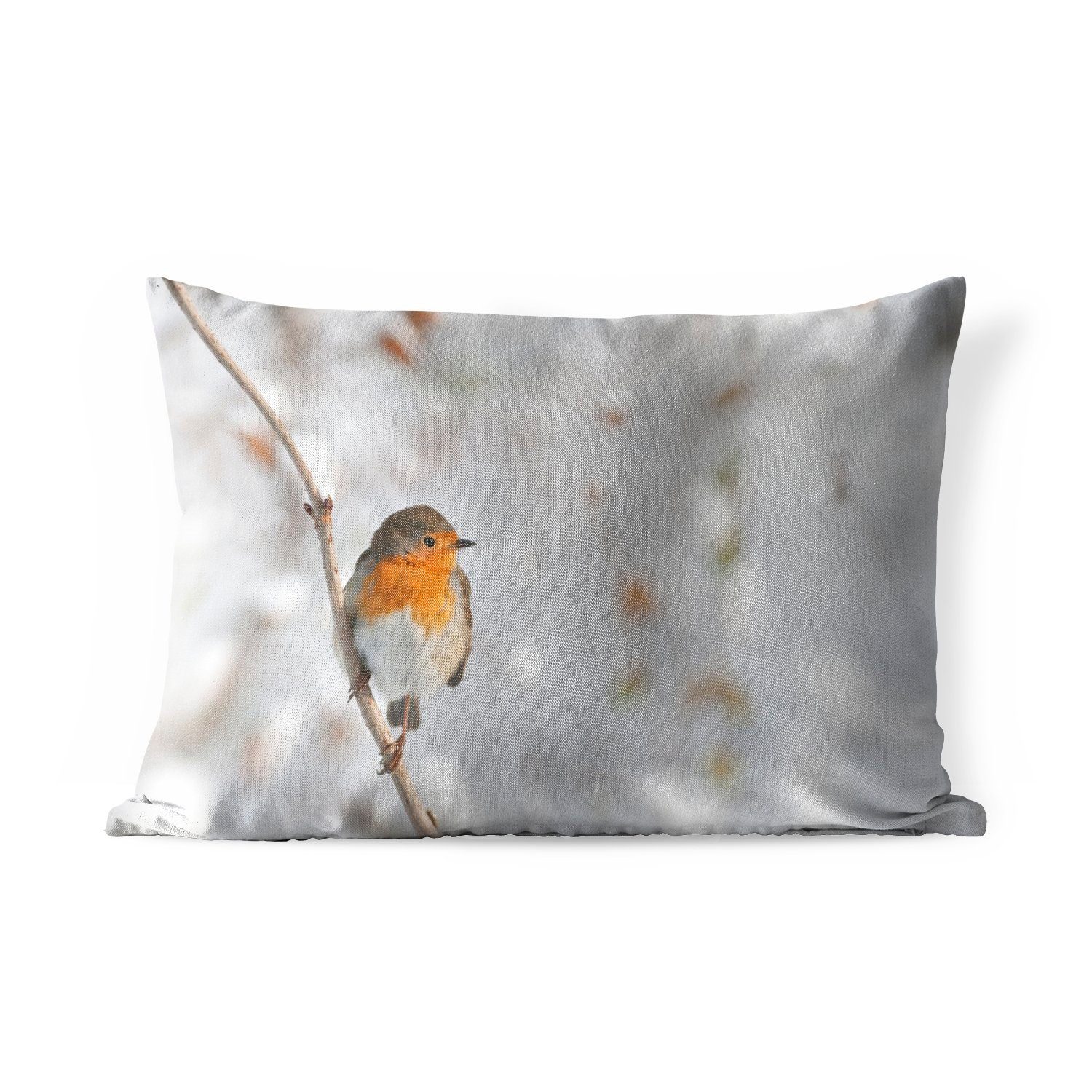 MuchoWow Dekokissen Vogel - Rotkehlchen - Winter, Outdoor-Dekorationskissen, Polyester, Dekokissenbezug, Kissenhülle