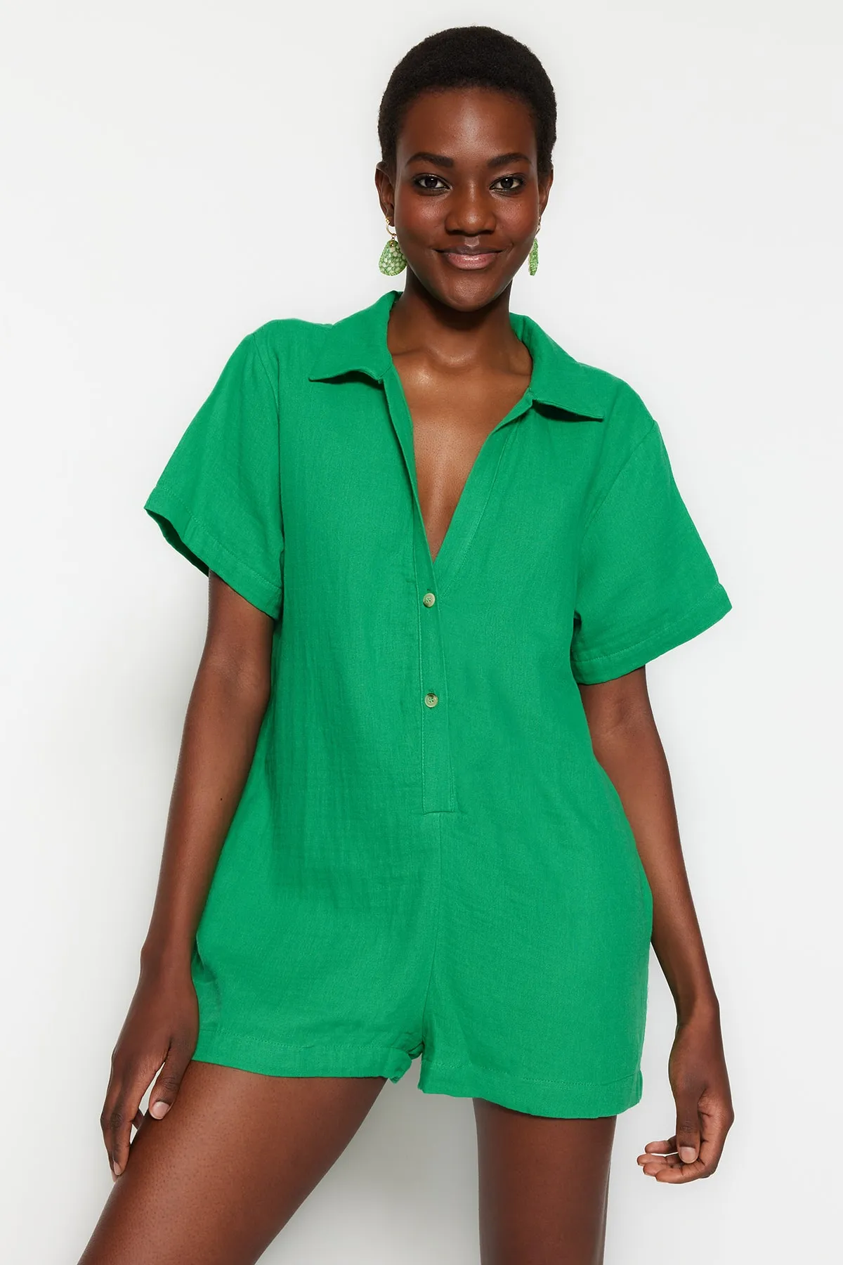Trendyol Collection  Grüner, weit geschnittener Overall aus gewebtem Musselin aus 100 % Baumwolle TBESS23TU00001