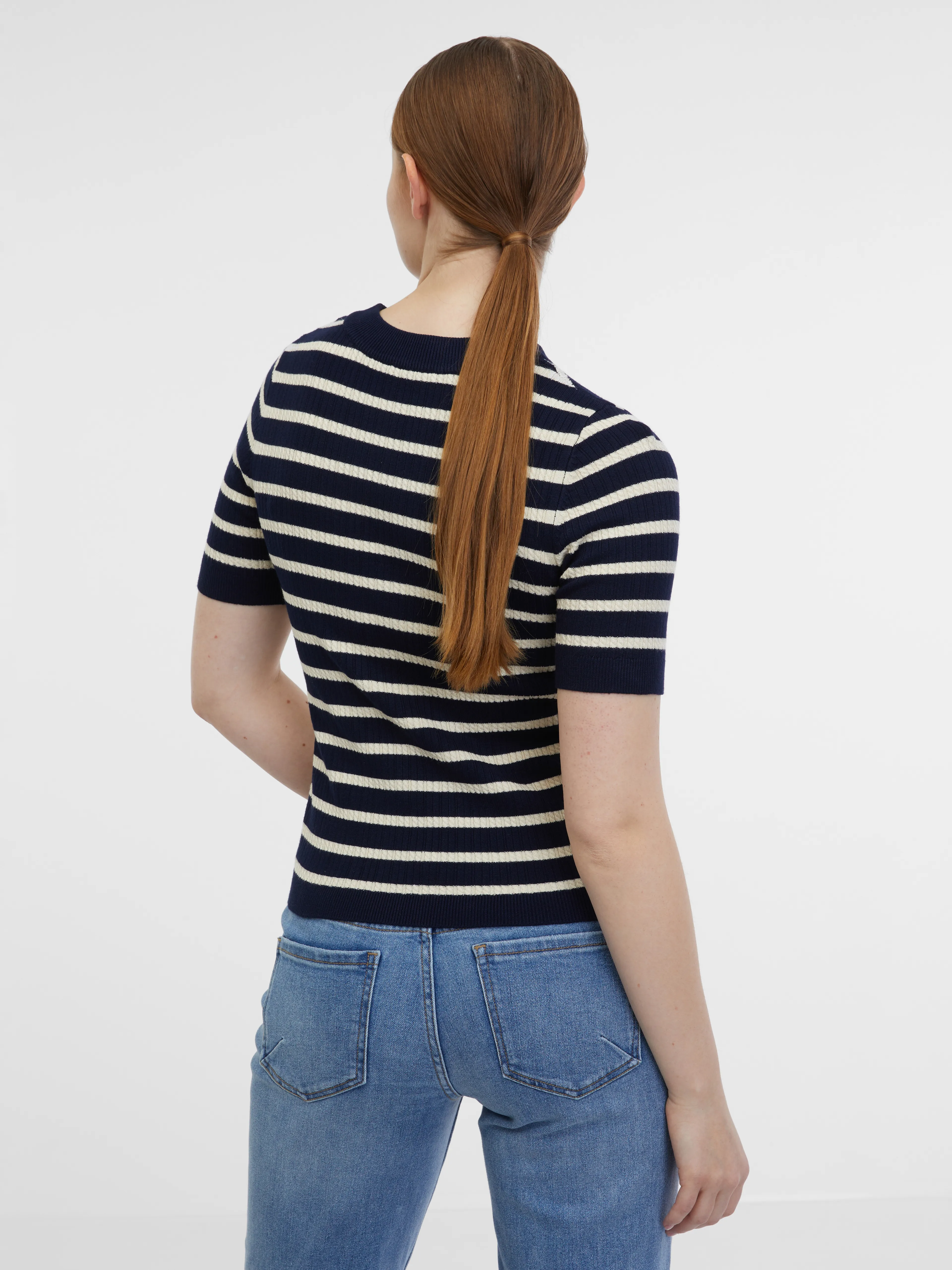 Dunkelblau gestreiftes Damen-Strick-Top ORSAY