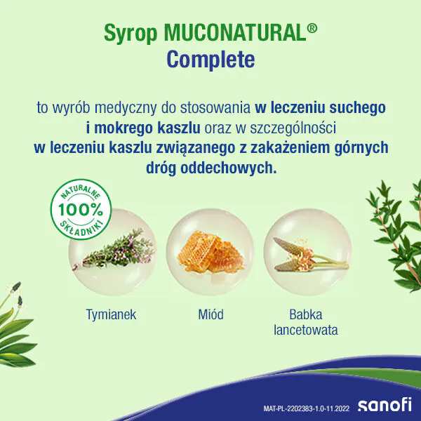 „Muconatural“ pilnavertis, sausas ir drėgnas kosulio sirupas vaikams nuo 1 metų amžiaus