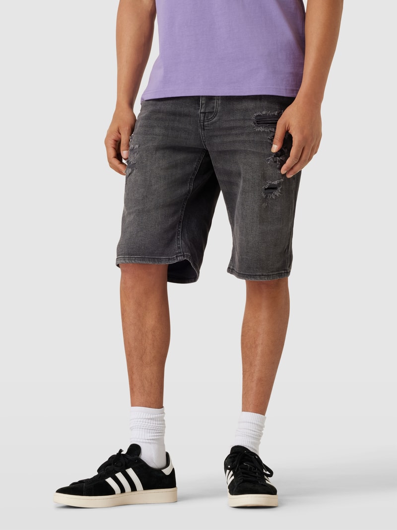 Jeansshorts im Destroyed-Look in dunkelgrau