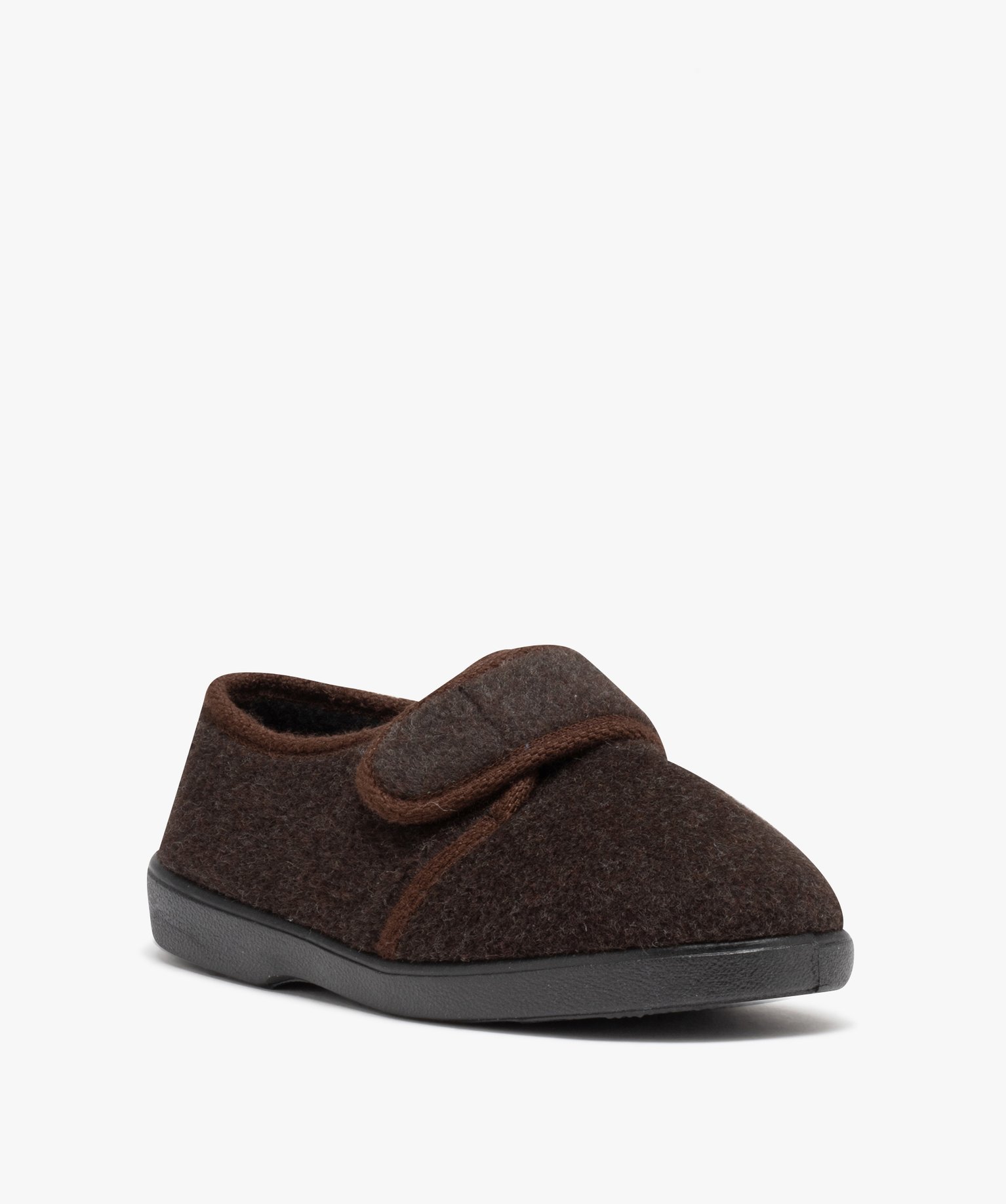 Chaussons homme velours uni et fourrés laine marron | GEMO