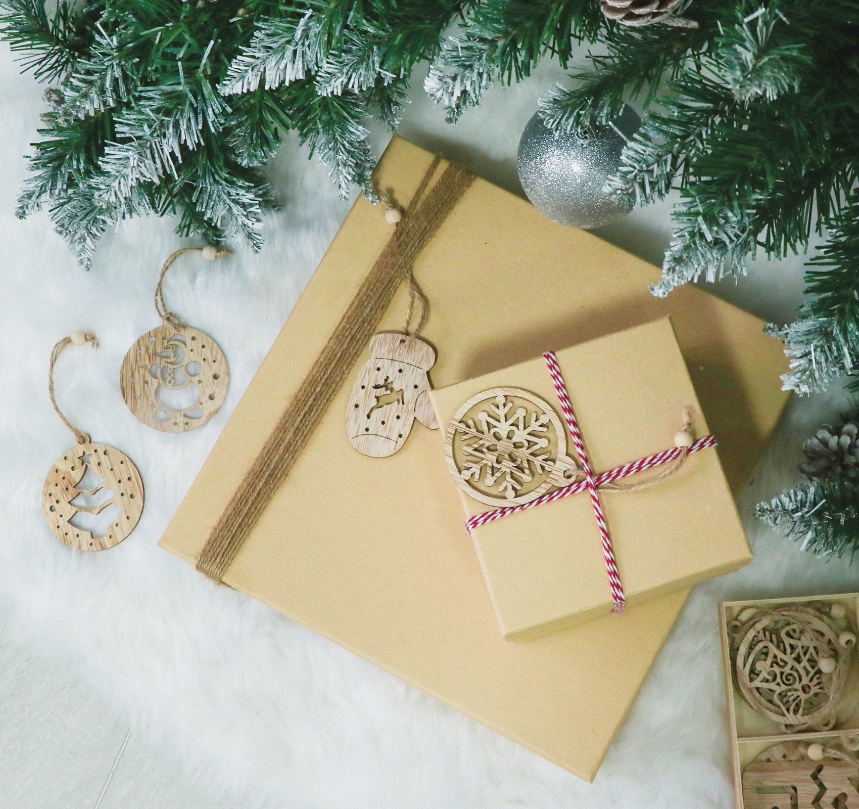 Homewit Christbaumschmuck Weihnachtsanhänger Holz Weihnachtsbaumschmuck Weihnachtsdeko Anhänger, Holzanhänger Weihnachtsbaum Anhänger DIY Holzdeko