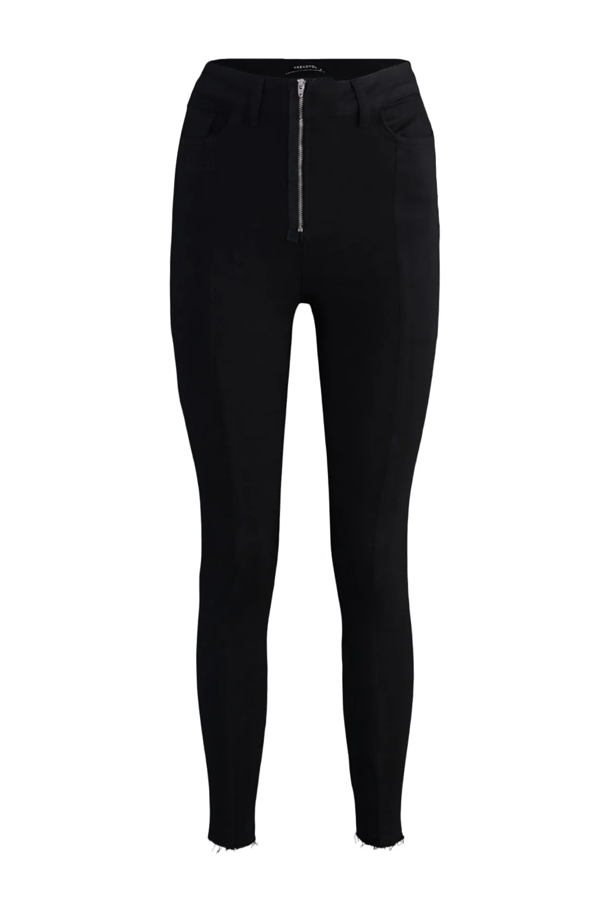 Trendyol Collection  Schwarze Skinny Jeans mit Reißverschluss und hoher Taille TWOAW23JE00498