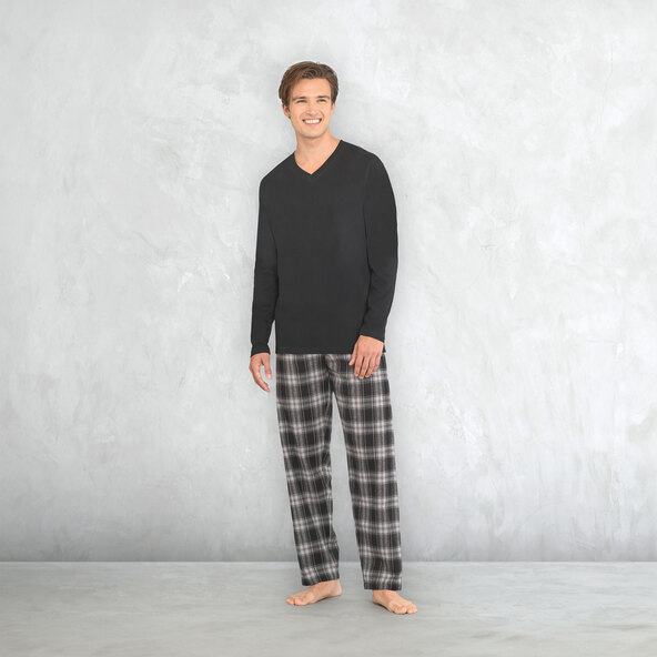 Herren Flanell Pyjama, schwarz