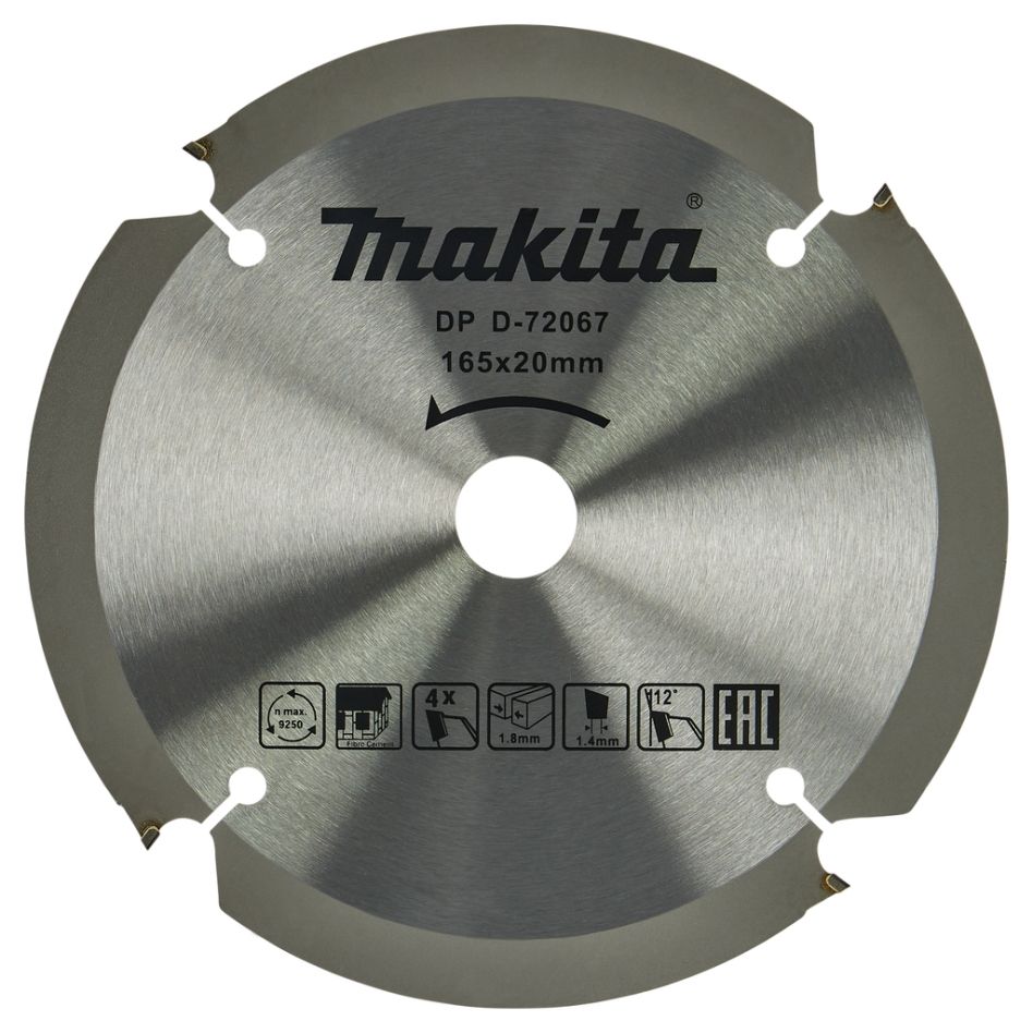 Makita Zubehör D-72067 Kreissägeblatt PCD 165 x 20 x 1,8 4T Faserzementplatte
