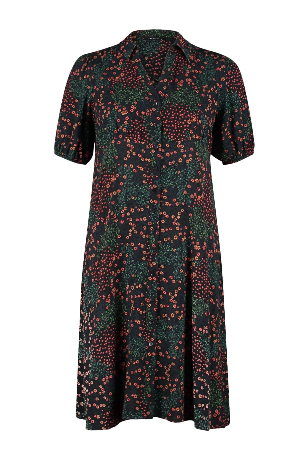 Trendyol Curve  Schwarzes, gewebtes Hemdblusenkleid mit Blumenmuster TBBSS23AH00039