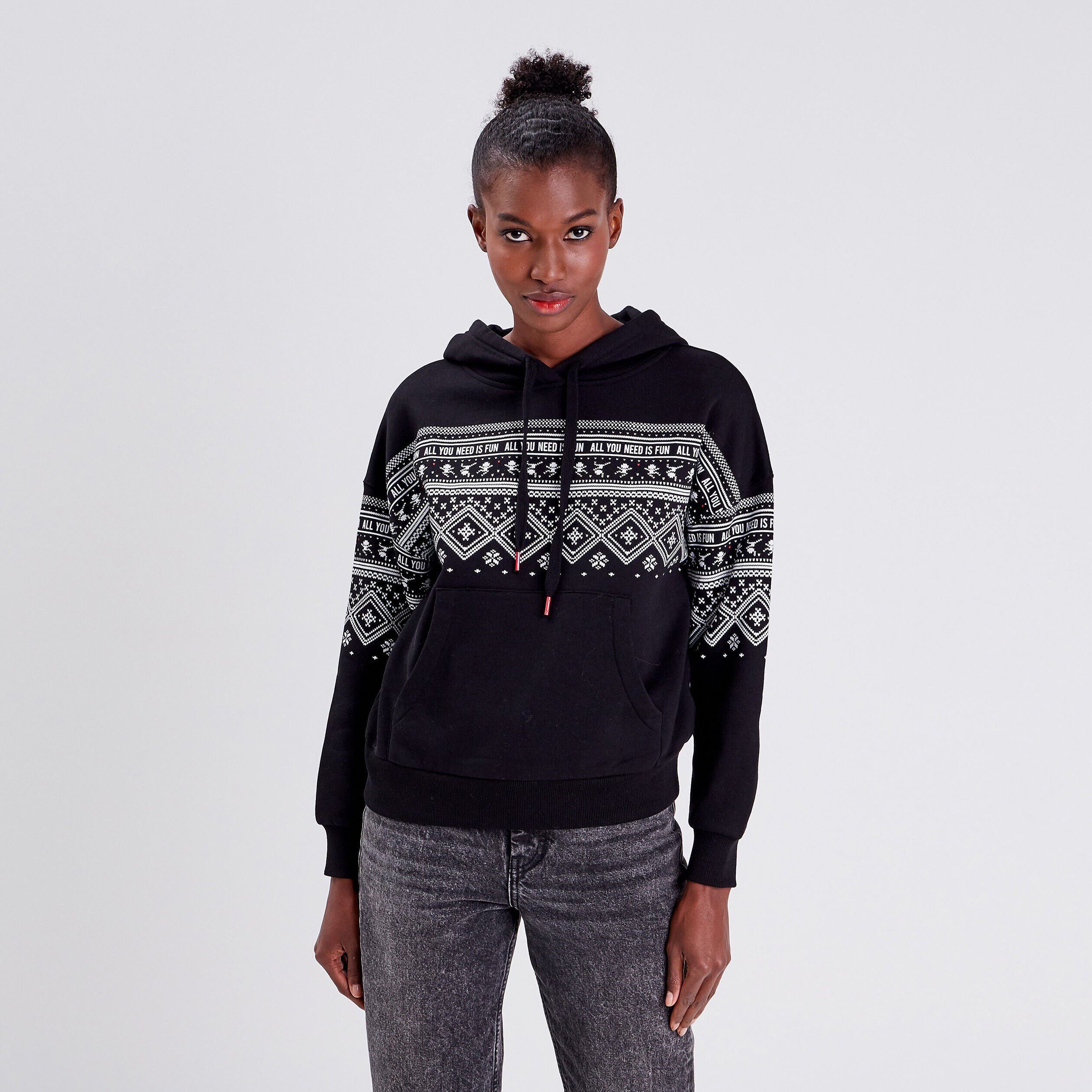 Sweat à capuche noir femme | Cache Cache