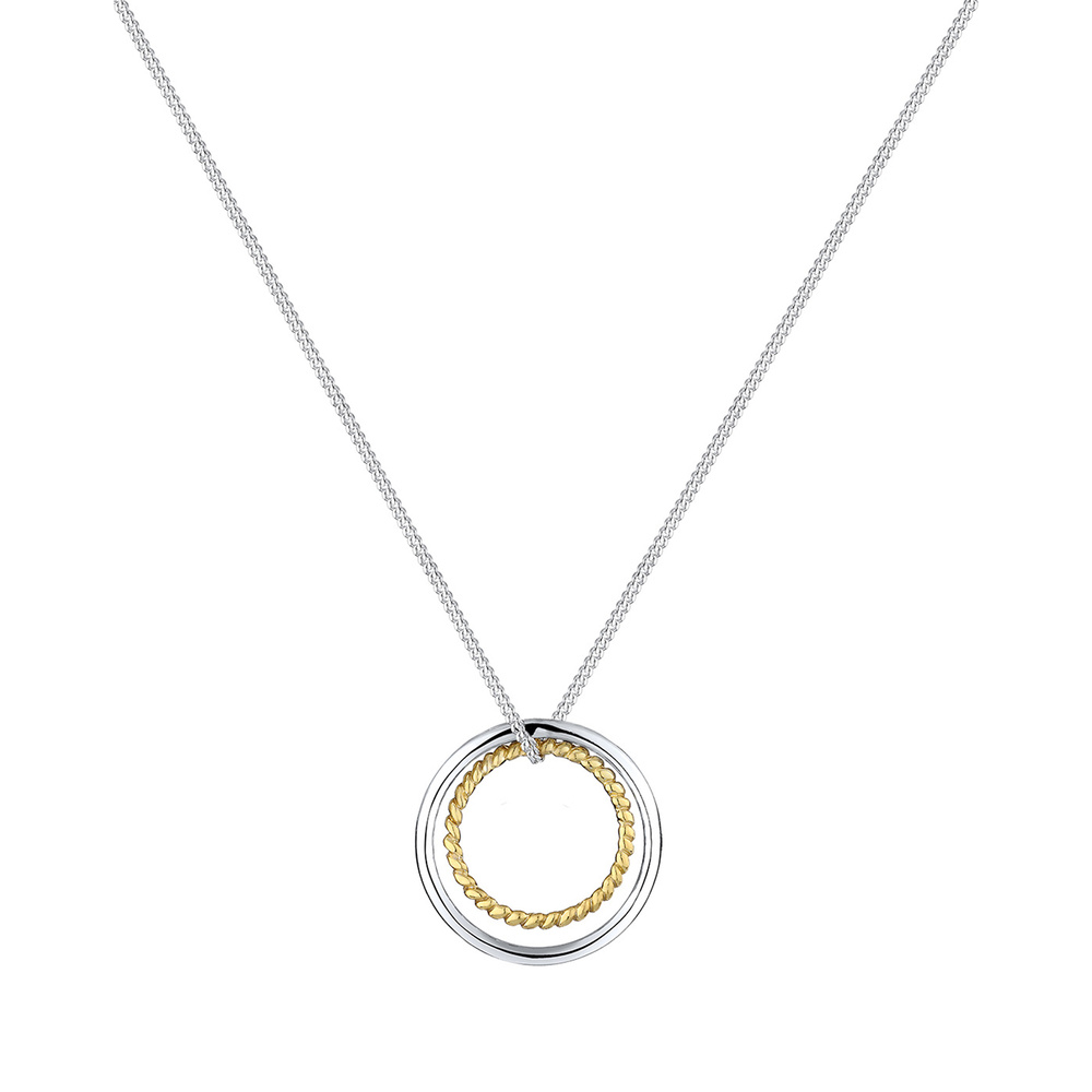 Elli Elli Collier Femmes Cercle Geo Basique Bi-Color en argent sterling 925 plaqué or collier