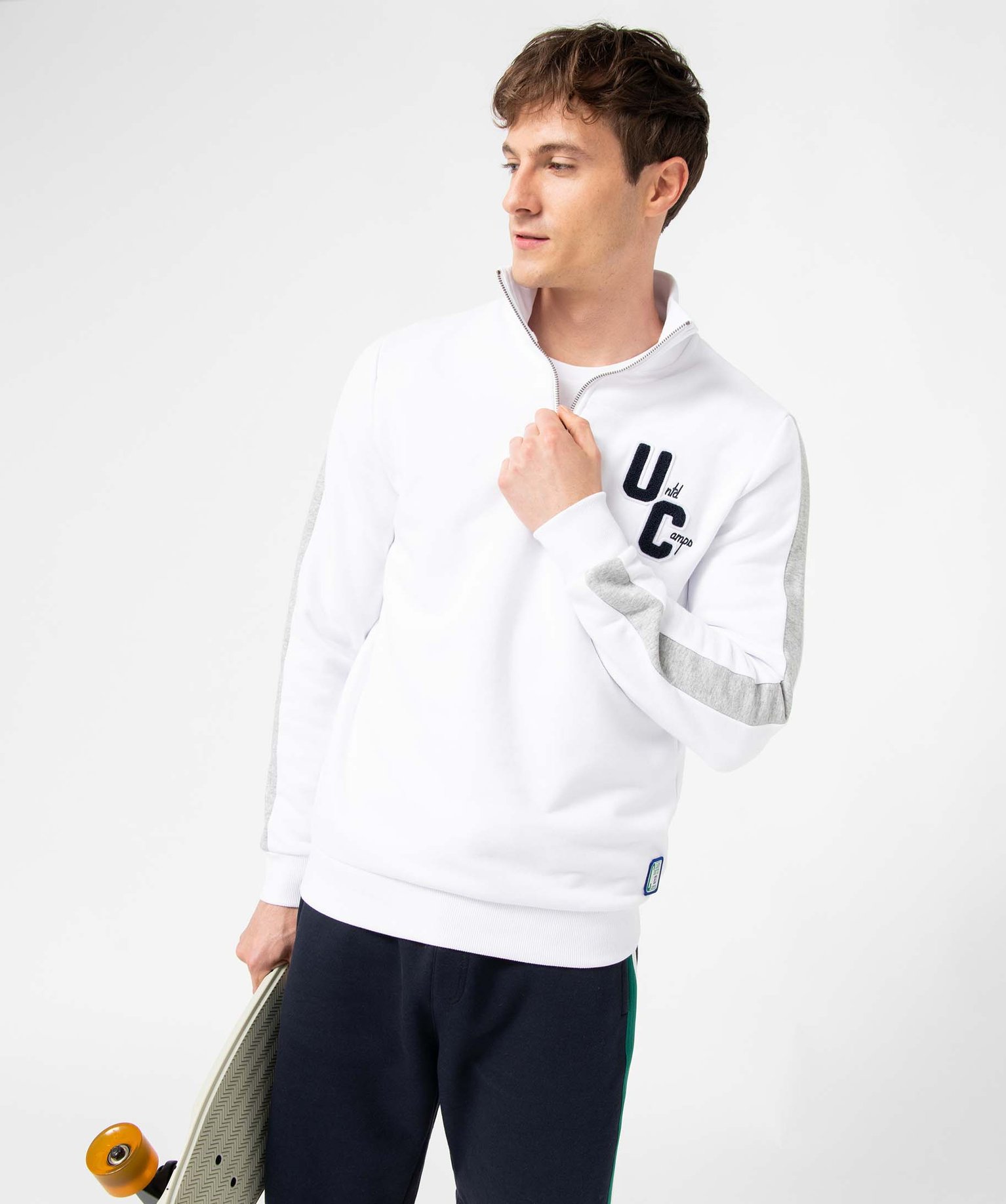 Sweat homme à col camionneur zippé - Camps United blanc | GEMO