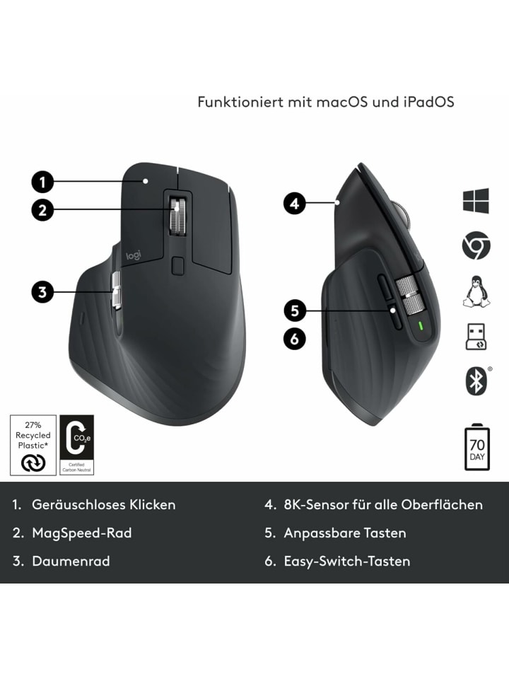 Logitech MX Master 3S die perfekte Maus für jeden Moment Ihres Workflows in Schwarz günstig kaufen onesize