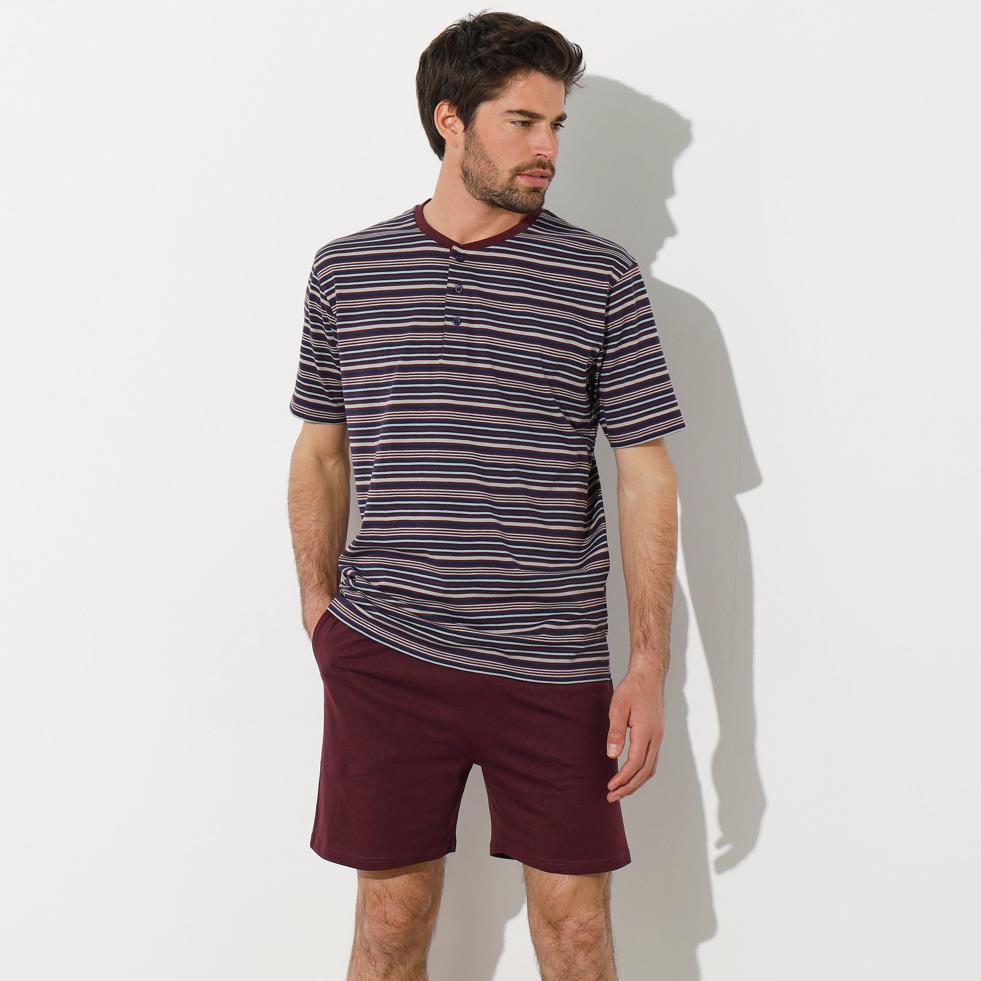 Pyjama-short rayé col tunisien