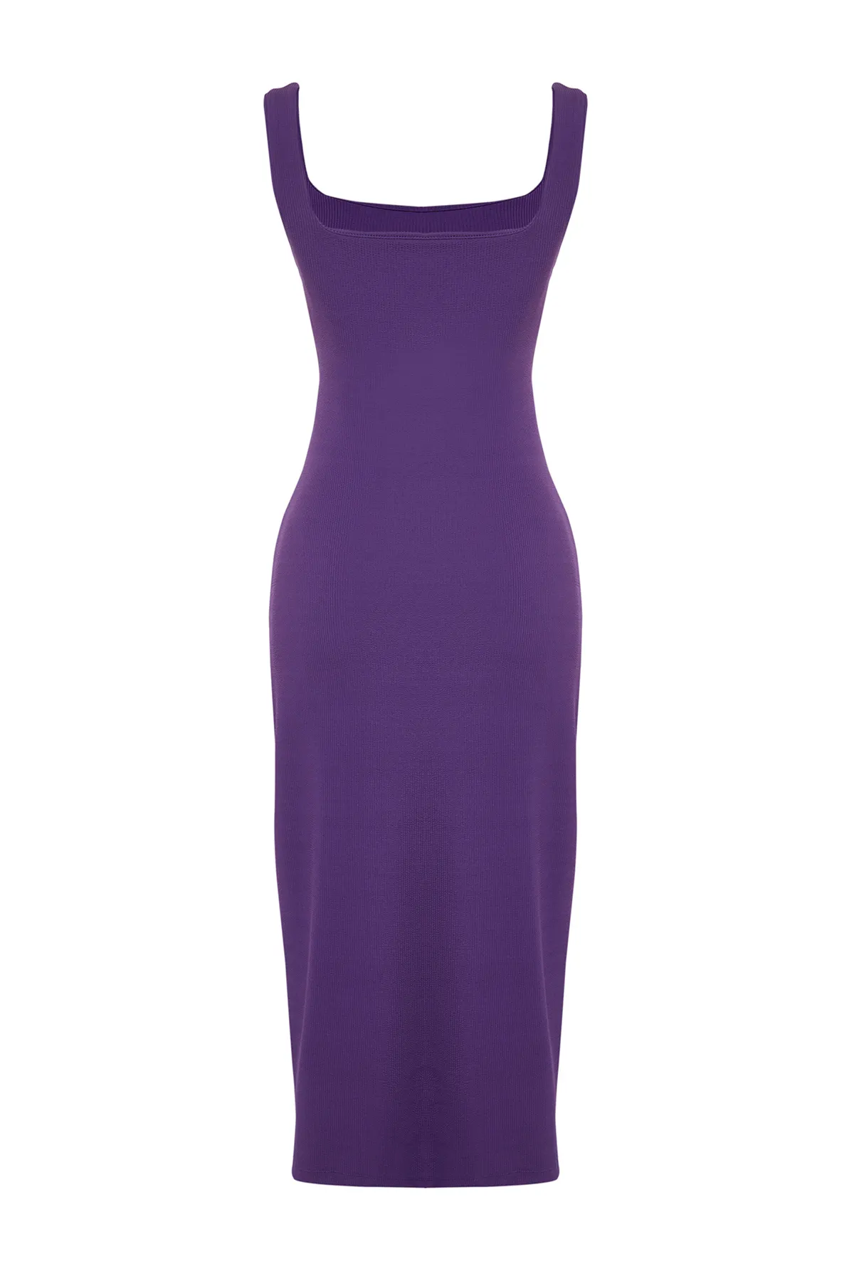 Trendyol Collection  Lila, tailliertes, flexibles Midi-Bleistiftkleid aus Strick mit Riemchen, quadratischem Ausschnitt TWOSS24EL00181