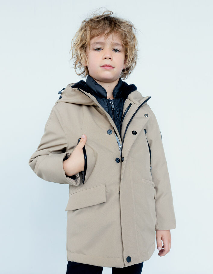Parka 2-en-1 moka et blouson noir garçon