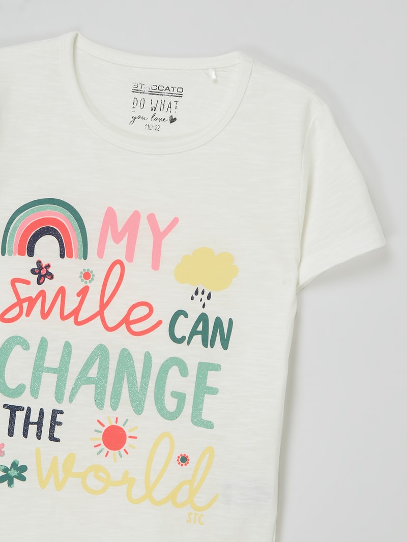 T-Shirt mit Glitter-Effekt in offwhite