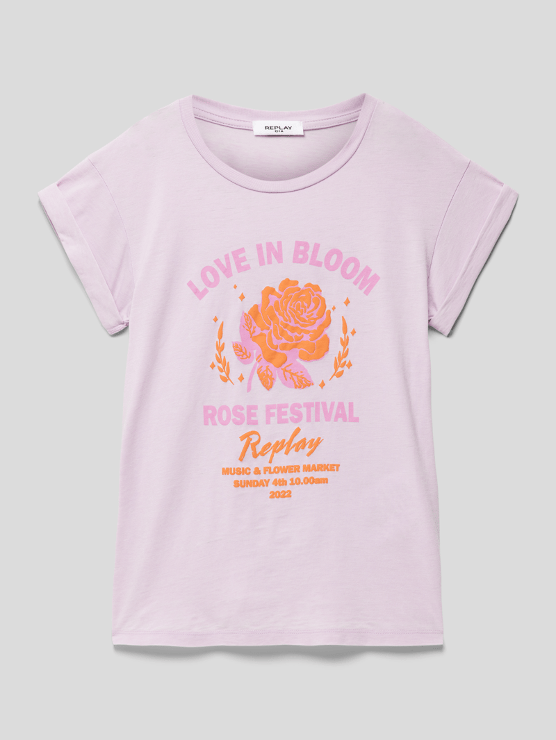 T-Shirt mit Motiv-Print in flieder