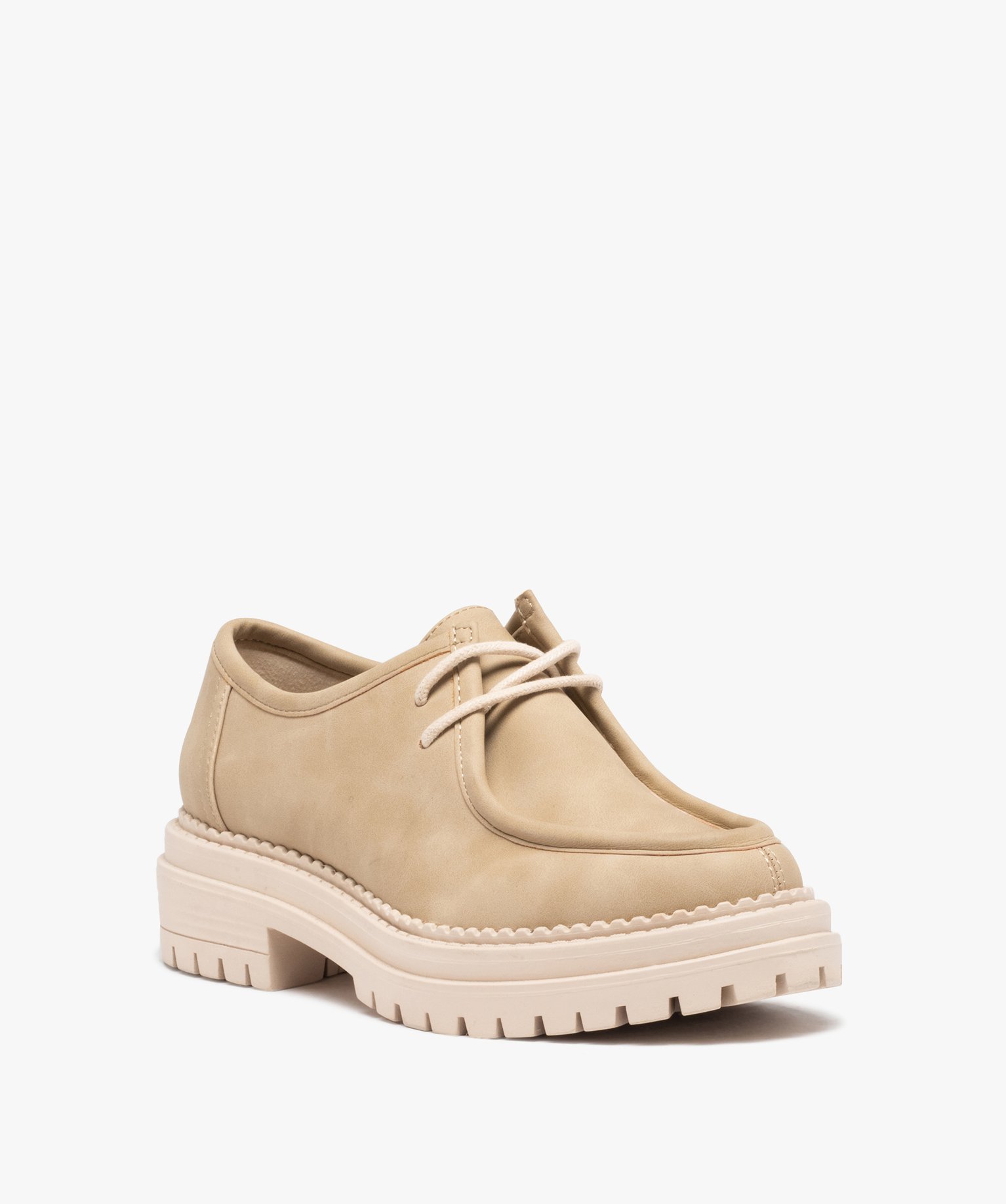 Derbies femme unis à lacets et semelle crantée beige | GEMO