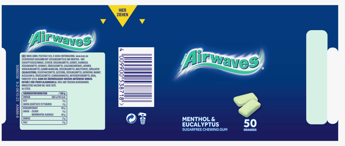 Kaugummi Menthol & Eukalyptus, zuckerfrei, 50 St