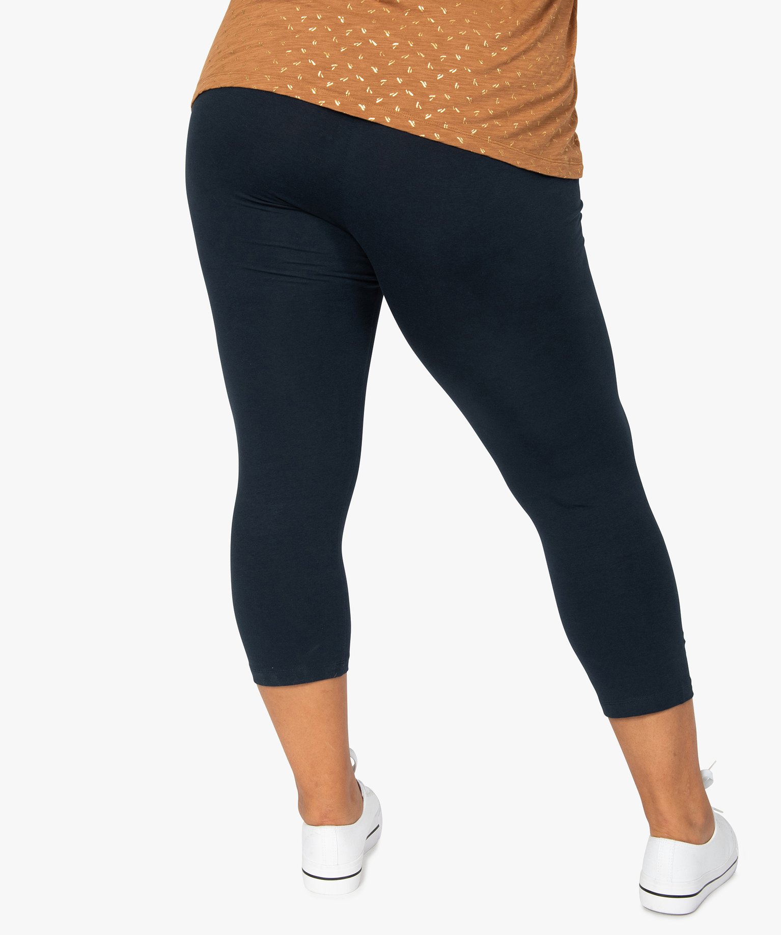 Legging femme grande taille uni en coton stretch marine | GEMO