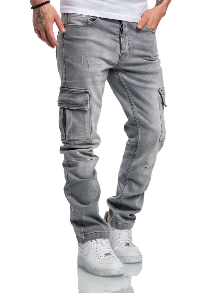 Amaci&Sons Regular Slim Cargo Jeans MIAMI in Hellgrau günstig kaufen