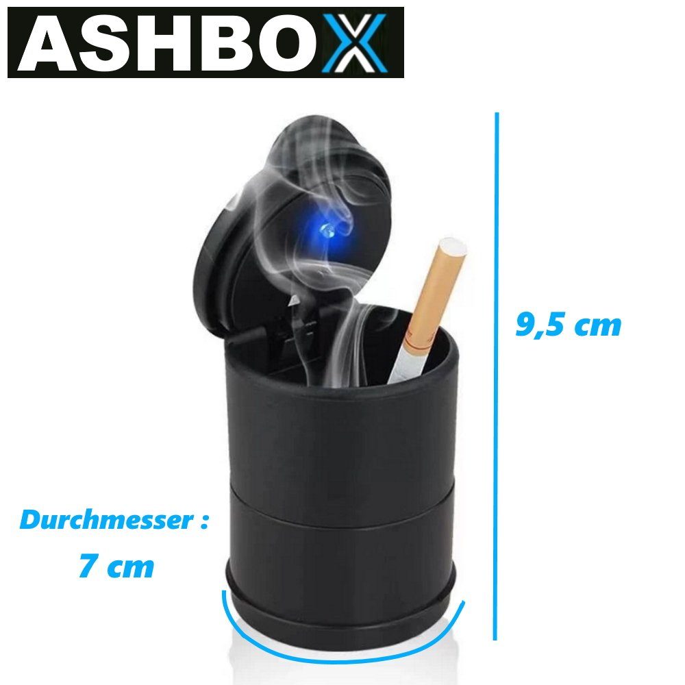 MAVURA Aschenbecher ASHBOX Auto LED Aschenbecher mit Deckel LED-Licht für Getränkehalter, Universal Selbstlöschend Sturmaschenbecher Windaschenbecher [2er Set]