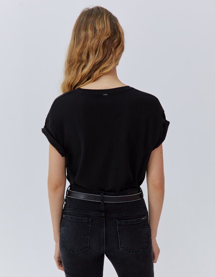 Tee-shirt noir visuel tête de mort ailée Femme