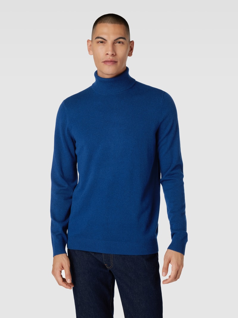 Strickpullover mit Rollkragen aus Kaschmir in marineblau meliert