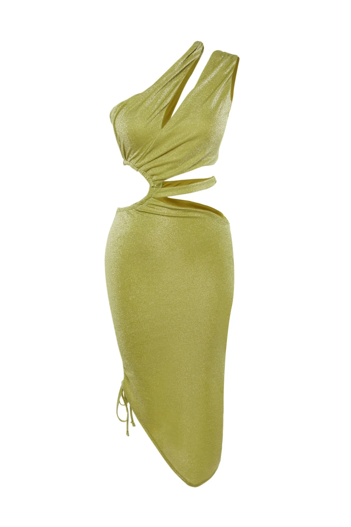 Trendyol Collection  Hellgrün gefüttertes, glänzendes, silbriges gestricktes Abendkleid TPRSS22EL0403