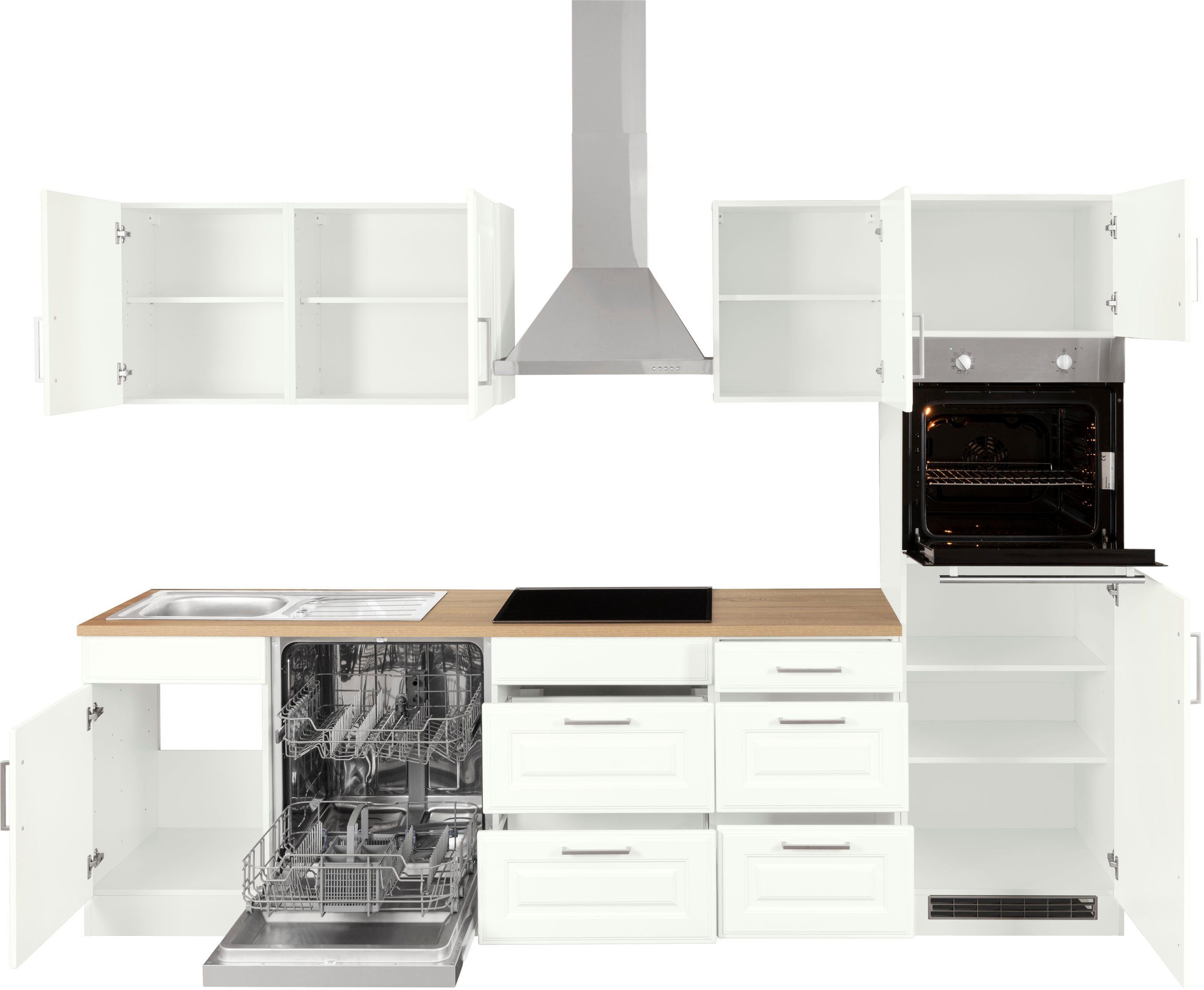 HELD MÖBEL Küchenzeile Stockholm, Breite 280 cm, mit hochwertigen MDF Fronten im Landhaus-Stil