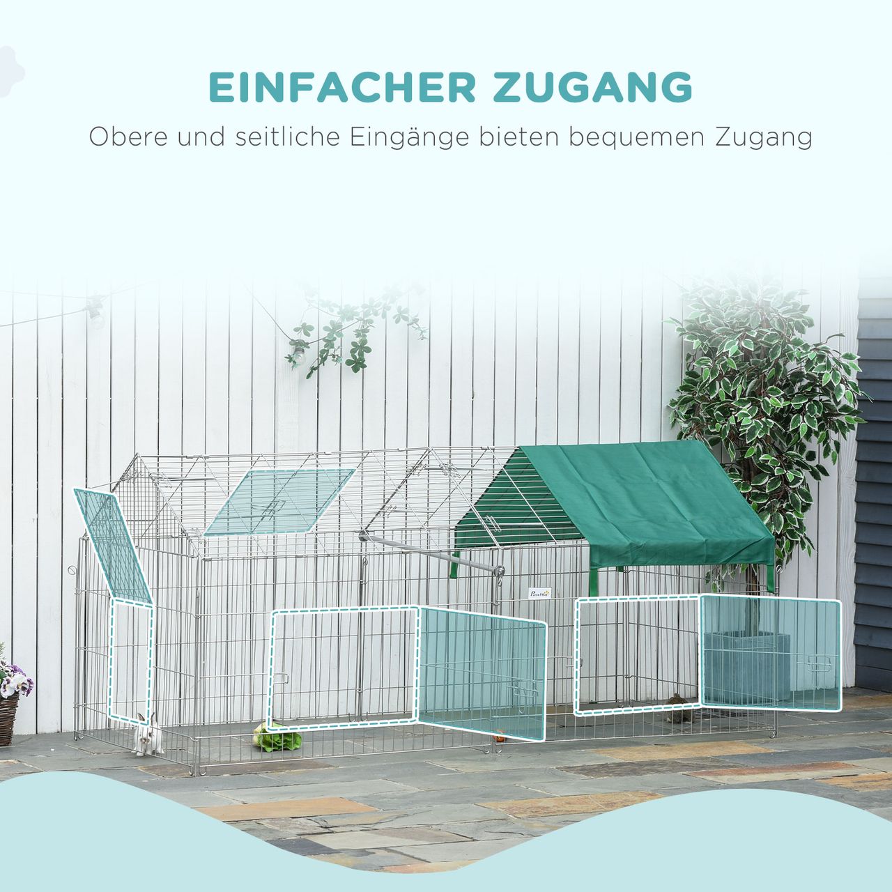 PawHut Freigehege, Kleintiergehege, Meerschweinchen Gehege, für Kleintiere, Grün